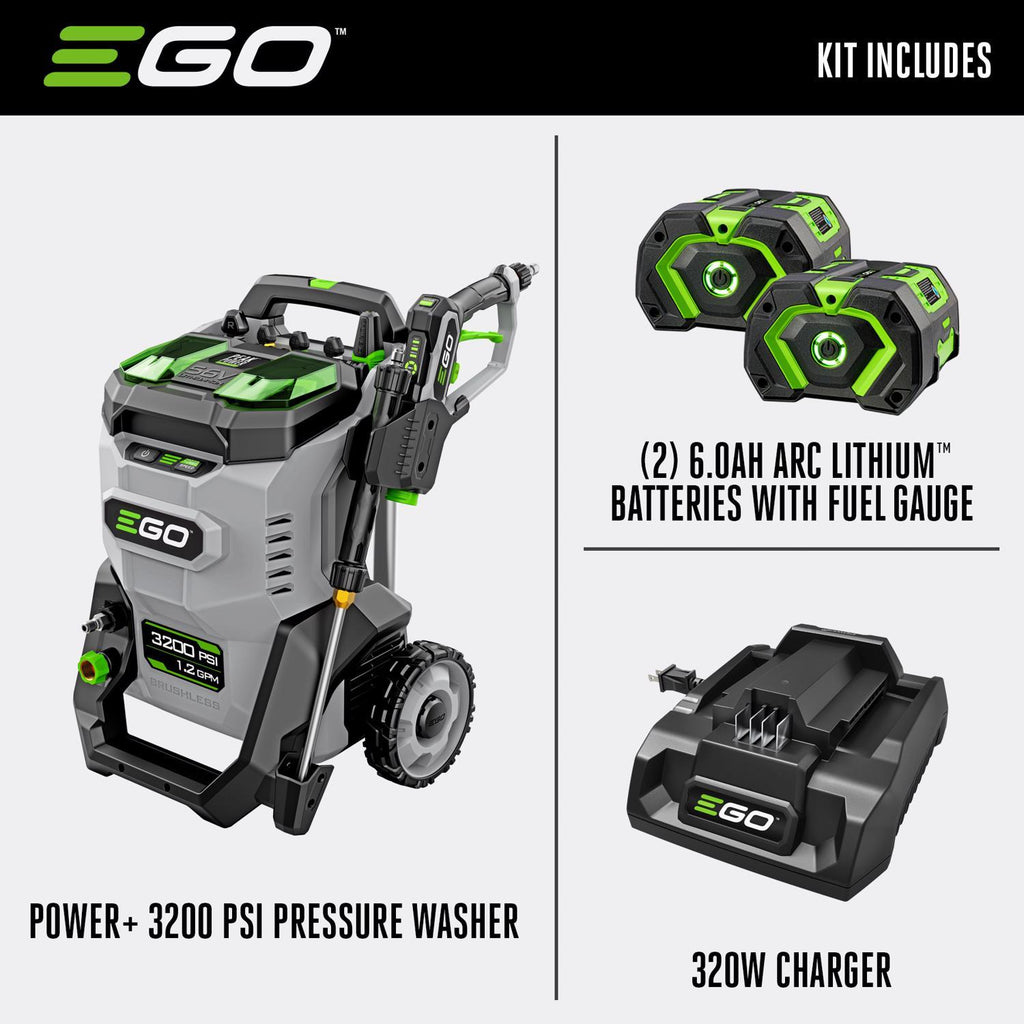  EGO Power+ HPW3204 3200 Psi Battery 1.2 Gpm Pressure Washer Kit (Battery & Charger) W/ (2) 6AH BATTERIES