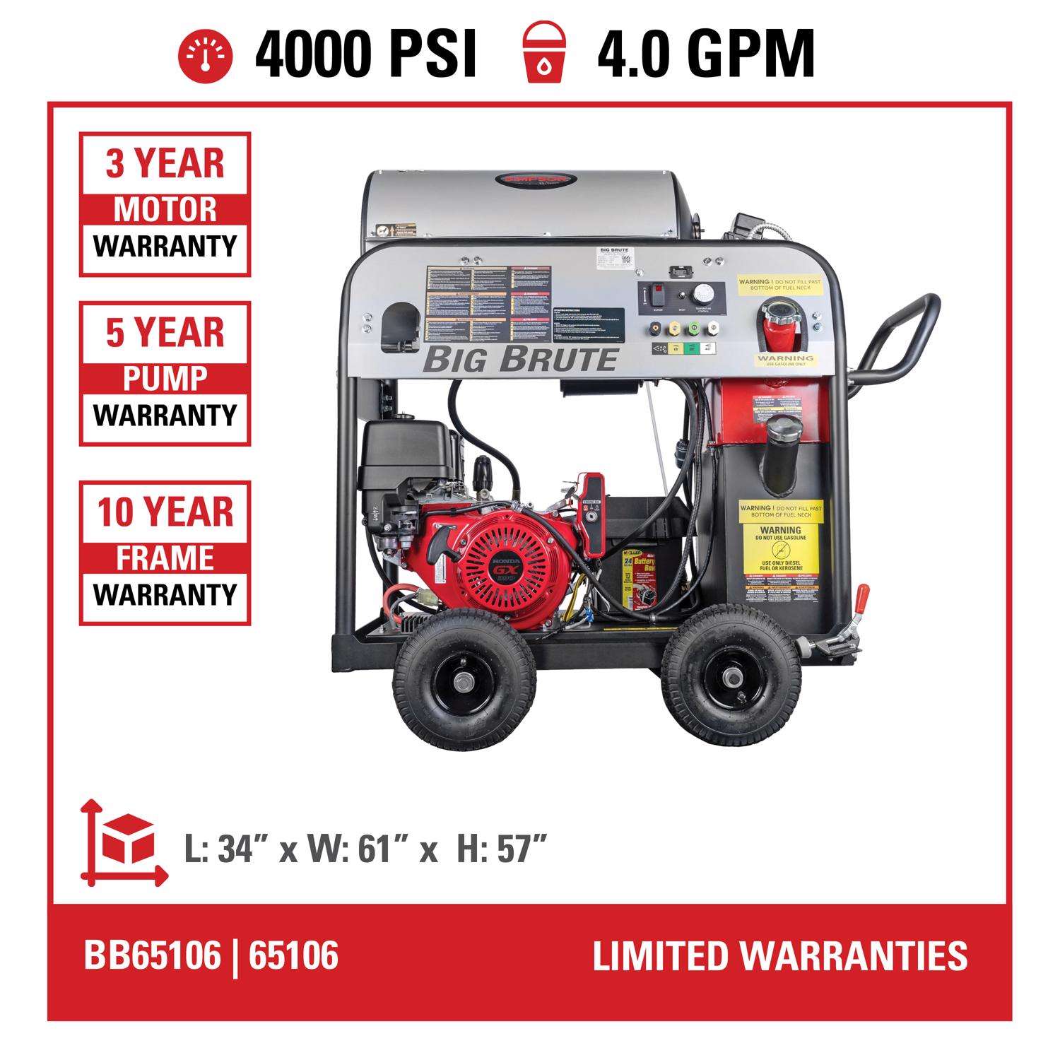 Simpson BB65106 Honda 4000 Psi Gas 4 Gpm Pressure Washer