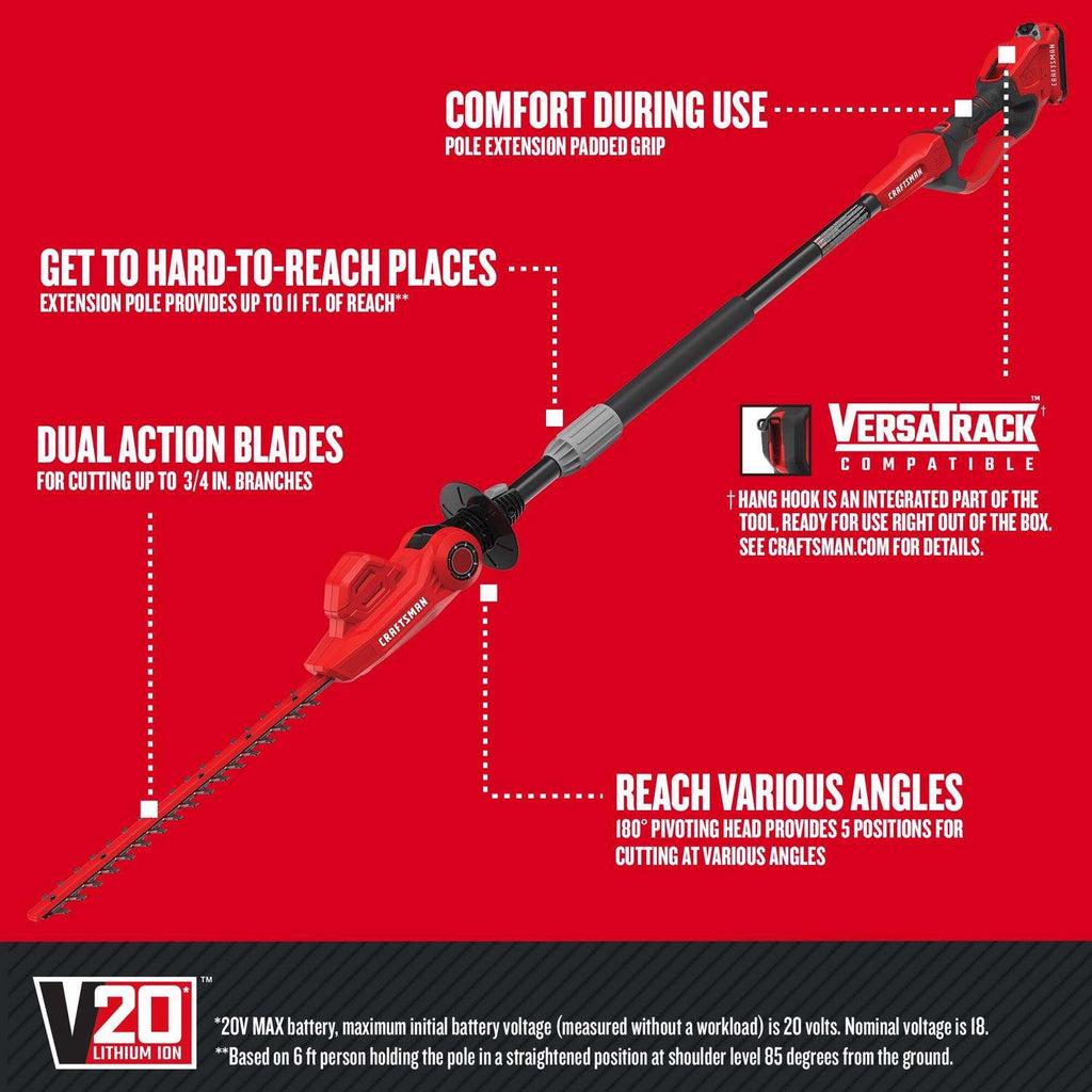  Craftsman 18 In. 20 V Battery Pole Hedge Trimmer Kit (Battery & Charger)