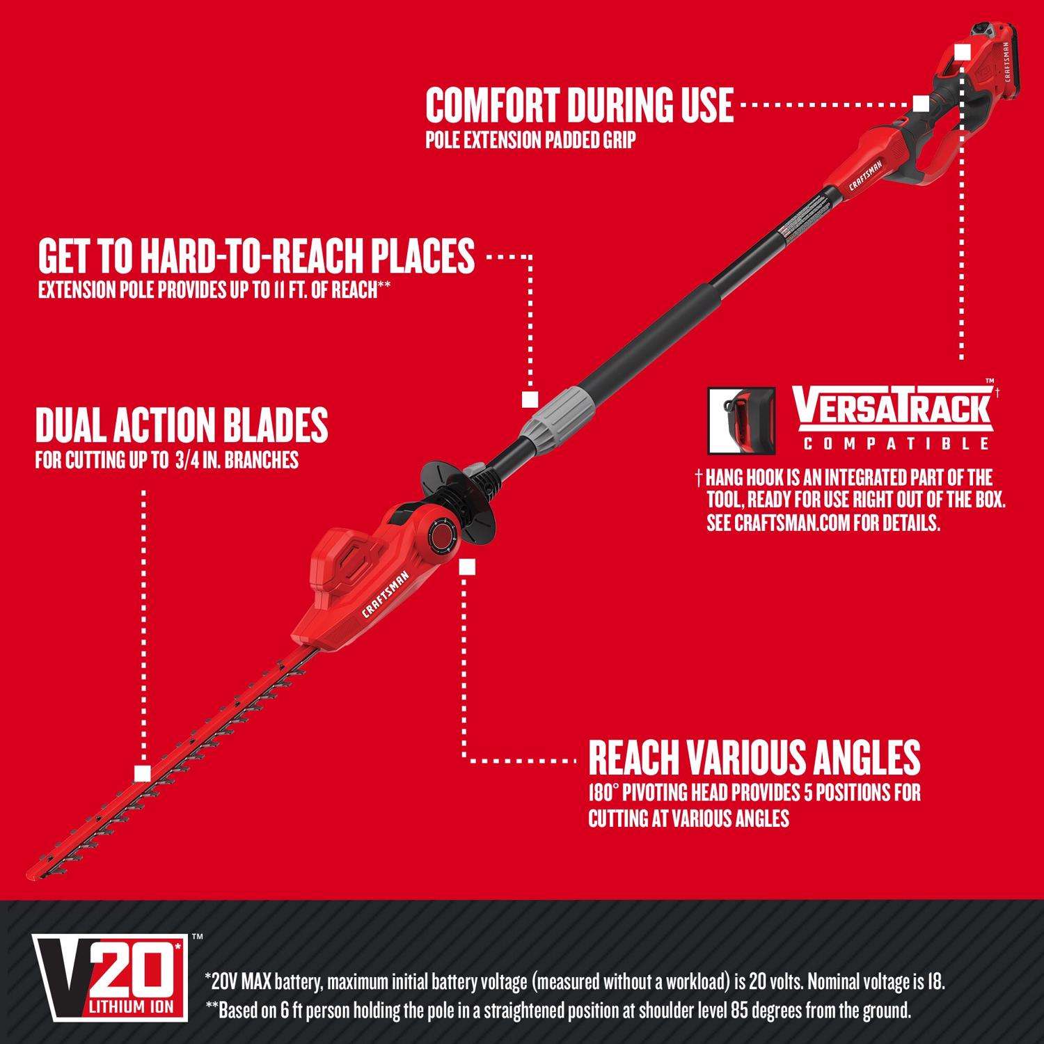  Craftsman 18 In. 20 V Battery Pole Hedge Trimmer Kit (Battery & Charger)
