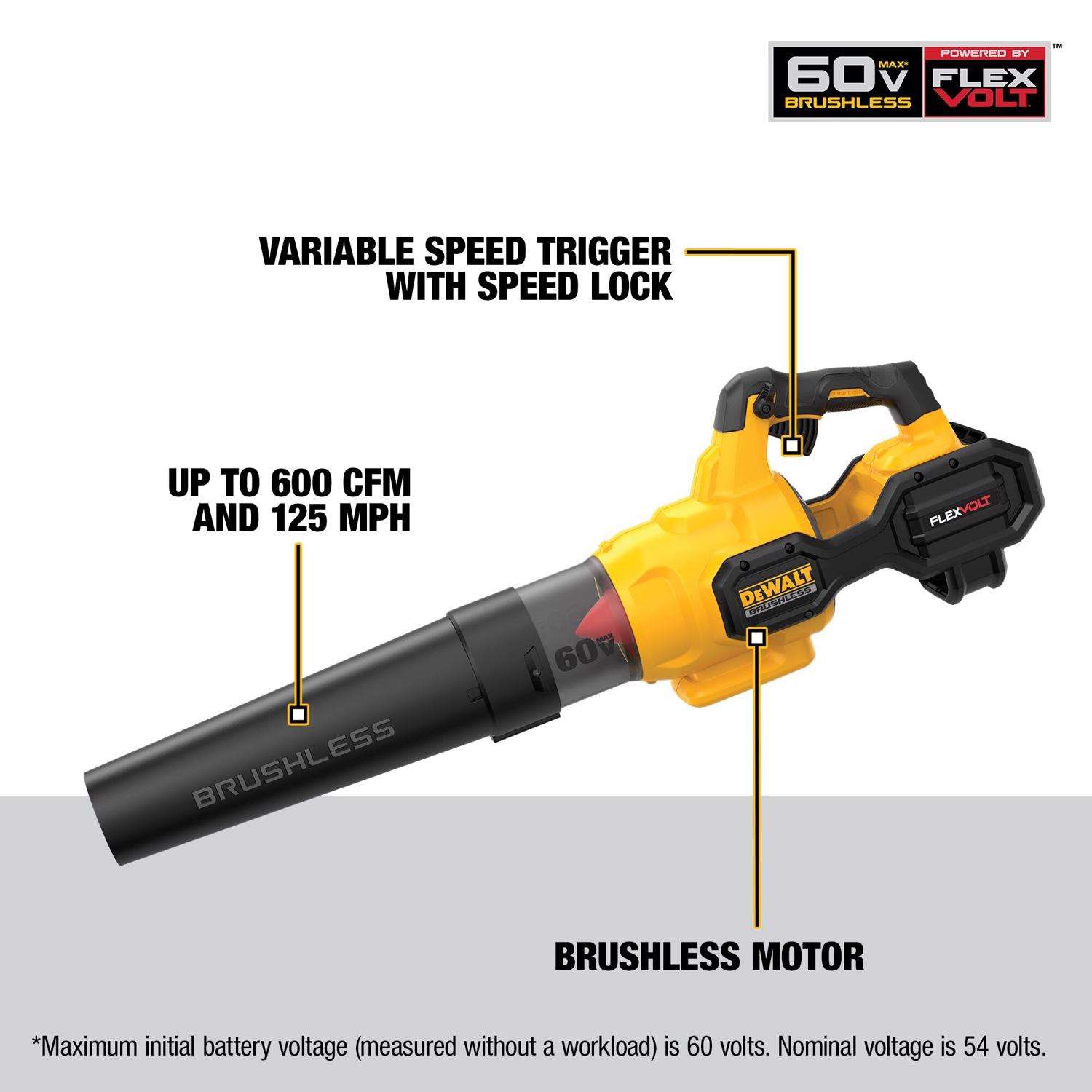  DeWalt Flexvolt 125 Mph 600 CFM 60 V Battery Handheld Leaf Blower Kit (Battery & Charger)