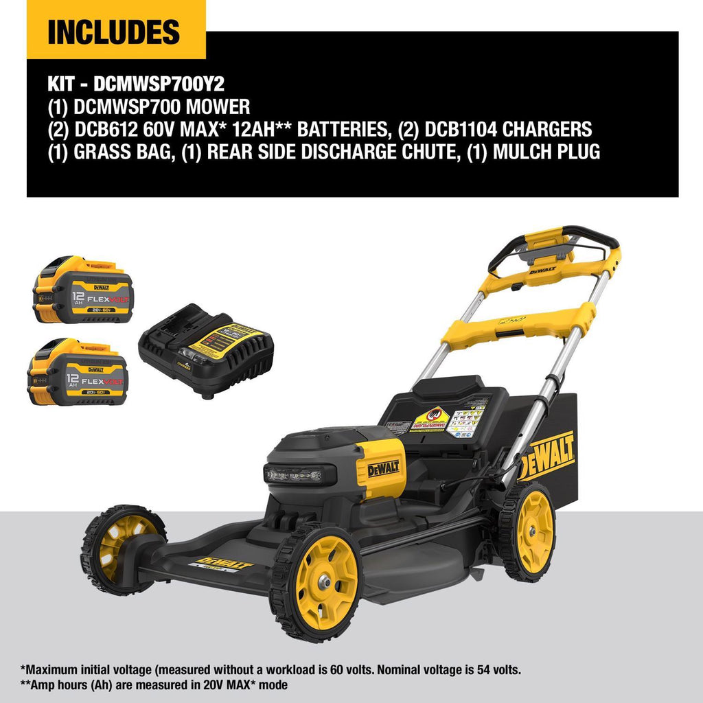  DeWalt 60V MAX DCMWSP700Y2 21 In. 60 V Battery Self-Propelled Lawn Mower Kit (Battery & Charger)