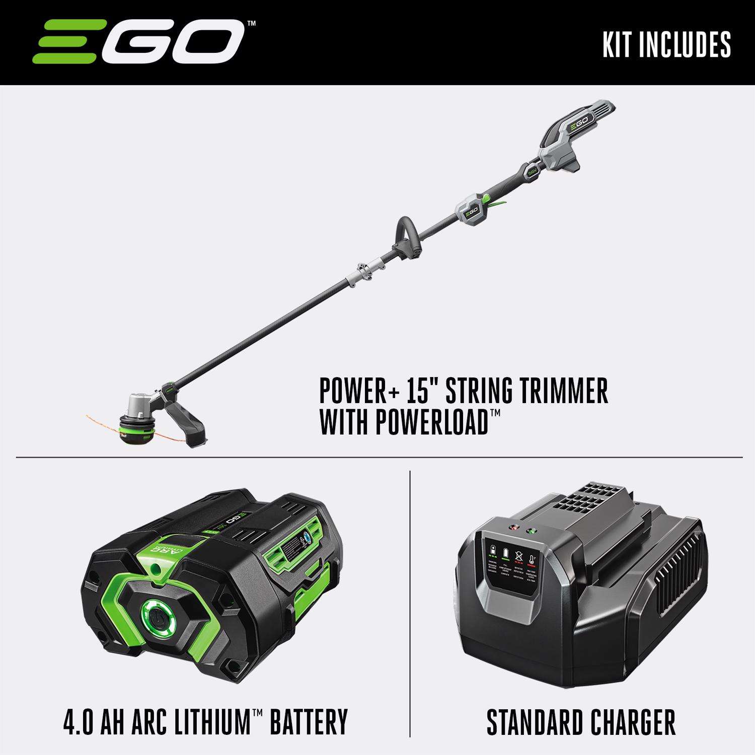  EGO Power+ Powerload ST1523S 15 In. 56 V Battery String Trimmer Kit (Battery & Charger) W/ CARBON FIBER SPLIT SHAFT & 4.0 AH BATTERY