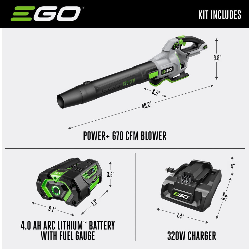  EGO Power+ LB6703 180 Mph 670 CFM 56 V Battery Handheld Leaf Blower Kit (Battery & Charger) W/ 4.0 AH BATTERY