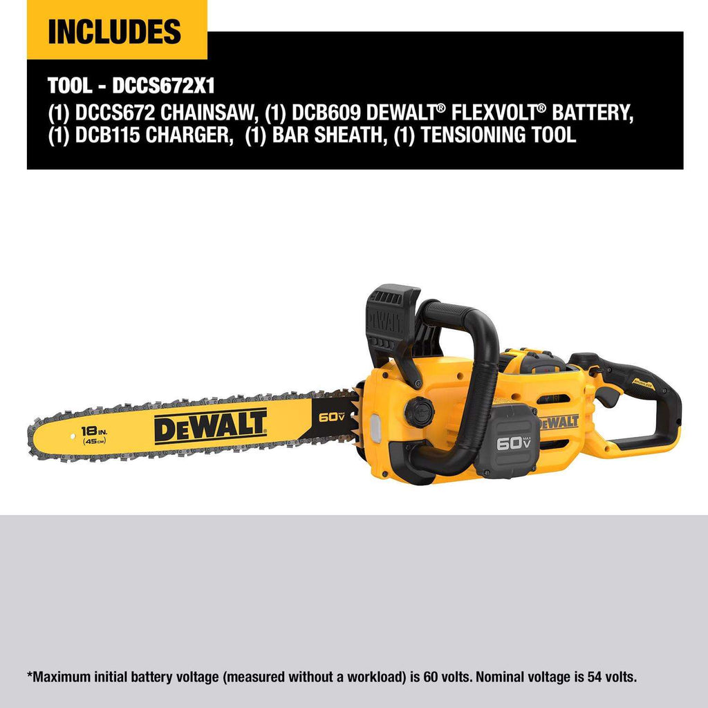  DeWalt Flexvolt 18 In. 40.9 Cc 60 V Battery Chainsaw Kit (Battery & Charger)