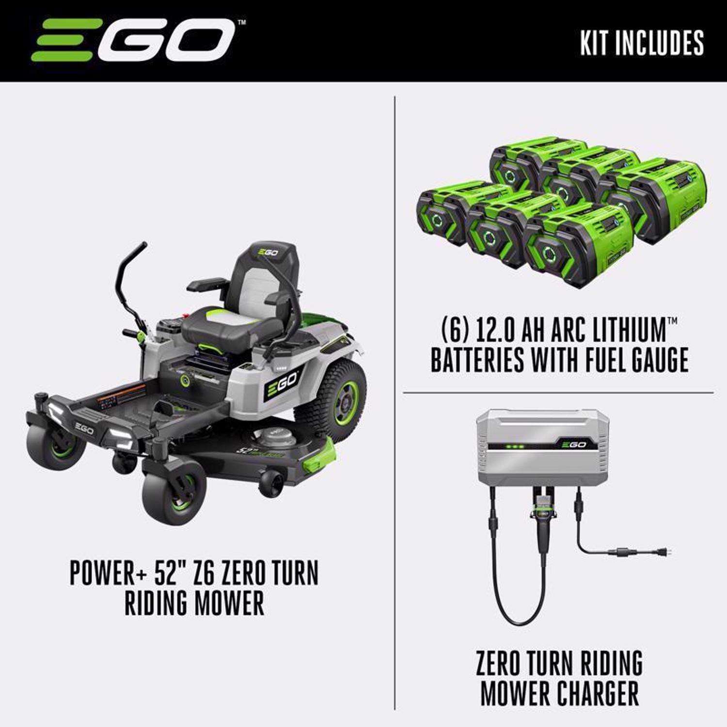  EGO Power+ Z6 ZT5207L 52 In. 56 V Battery Zero Turn Riding Mower Kit (Battery & Charger) W/ SIX 12.0 AH BATTERIES
