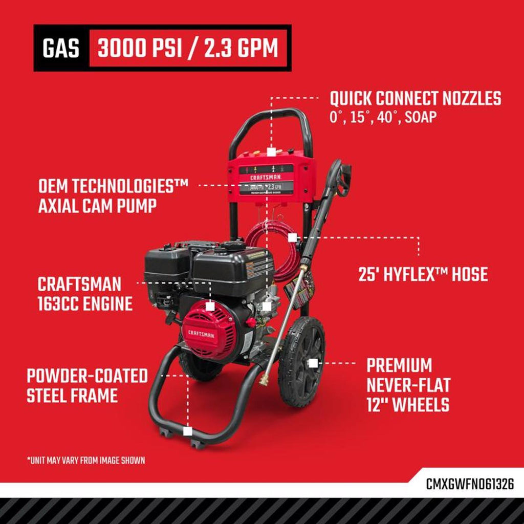  Craftsman CMXGWFN061326 3000 Psi Gas 2.3 Gpm Pressure Washer