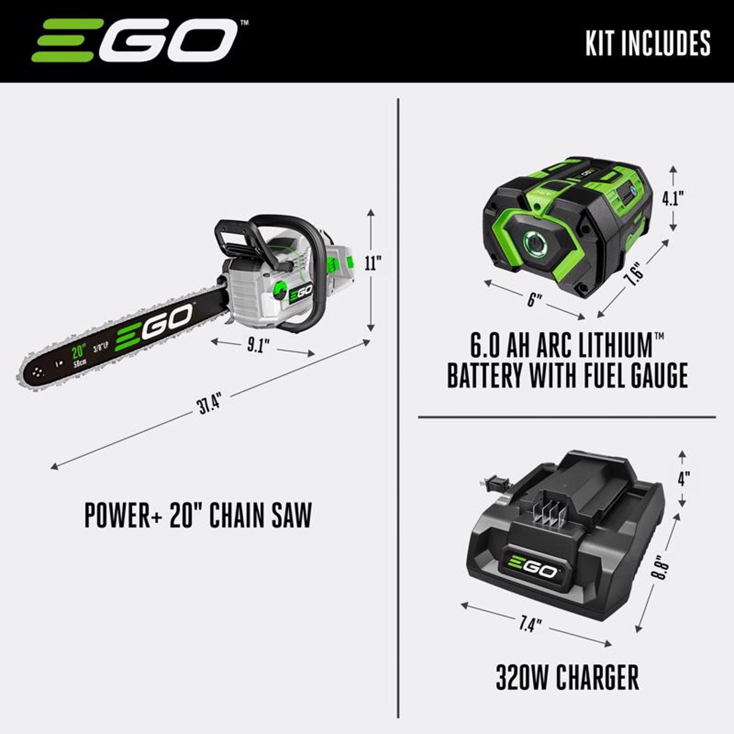  EGO POWER+ CS2005 20 In. 56 V Battery Chainsaw Kit (Battery & Charger) 3/8 In. W/ 6.0AH BATTERY