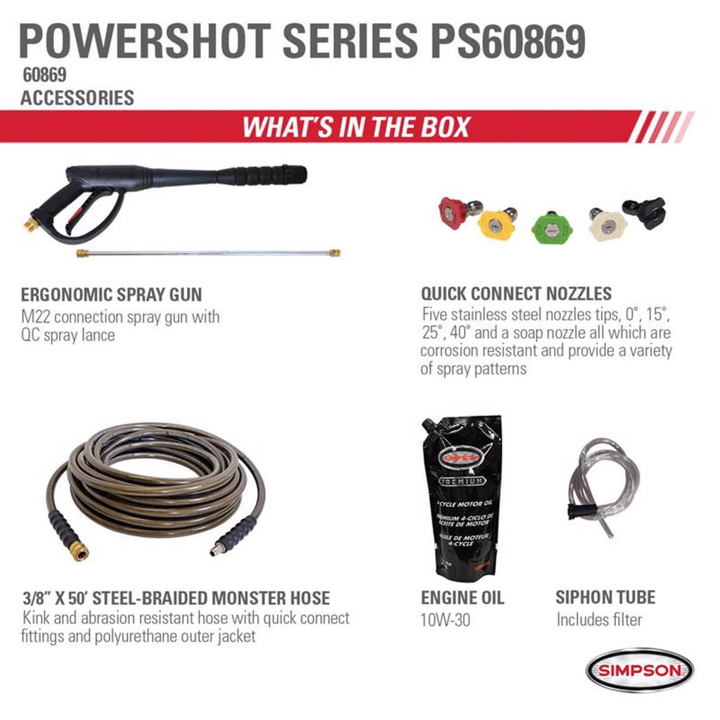  Simpson PowerShot PS60869 Honda 4000 Psi Gas 3.5 Gpm Pressure Washer