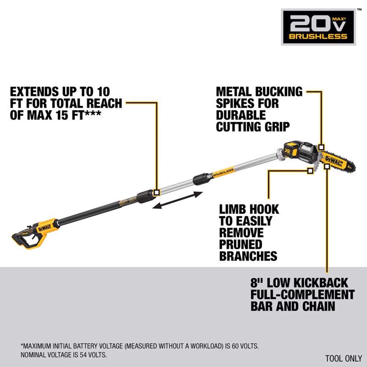  DeWalt 20V MAX XR 8 In. 20 V Battery Pole Saw Tool Only