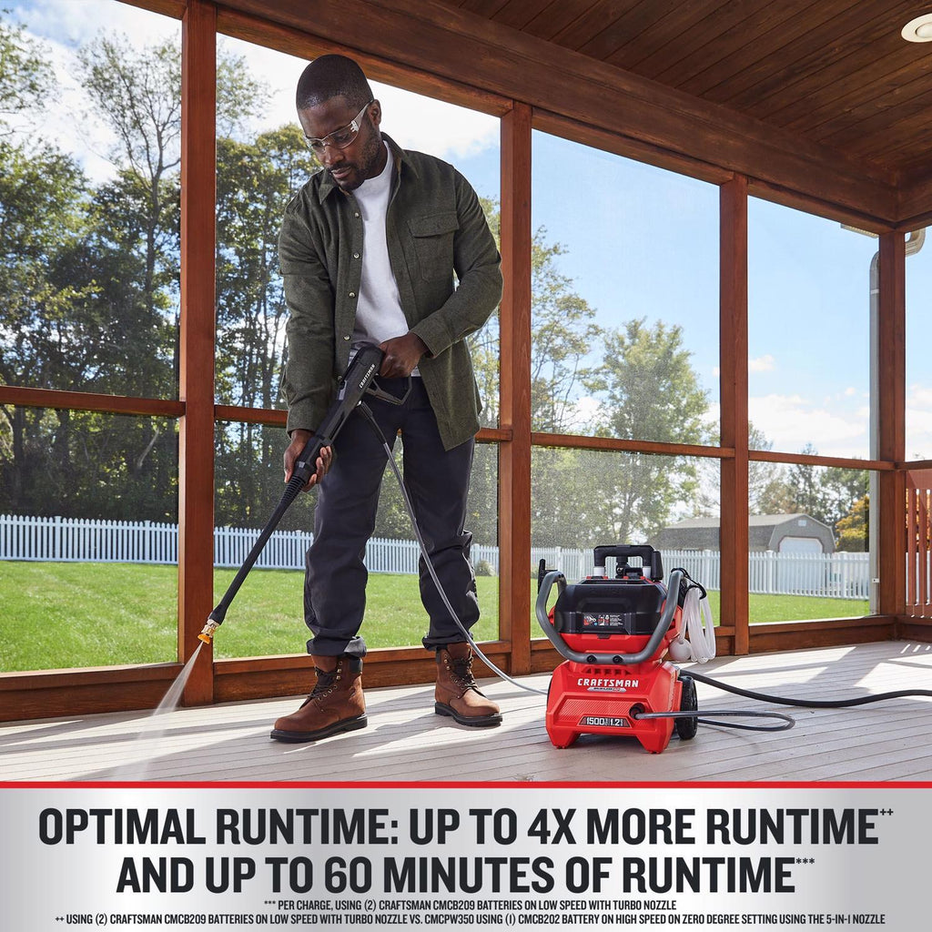 Craftsman V20 CMCPW1500N2 1500 Psi Battery 1.2 Gpm Pressure Washer