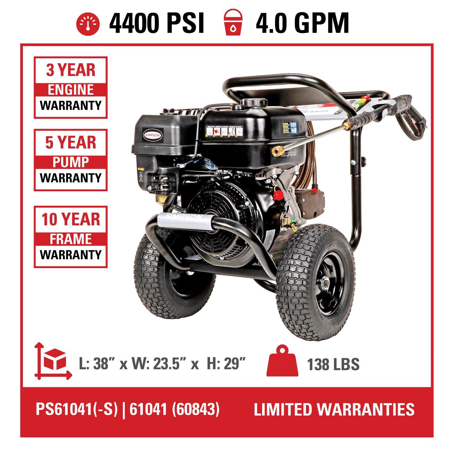  Simpson PowerShot PS60843 CRX 4400 Psi Gas 4 Gpm Pressure Washer