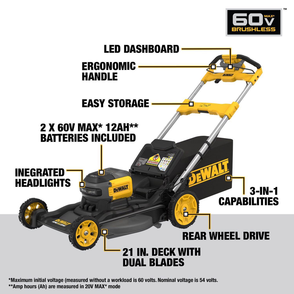  DeWalt 60V MAX DCMWSP700Y2 21 In. 60 V Battery Self-Propelled Lawn Mower Kit (Battery & Charger)