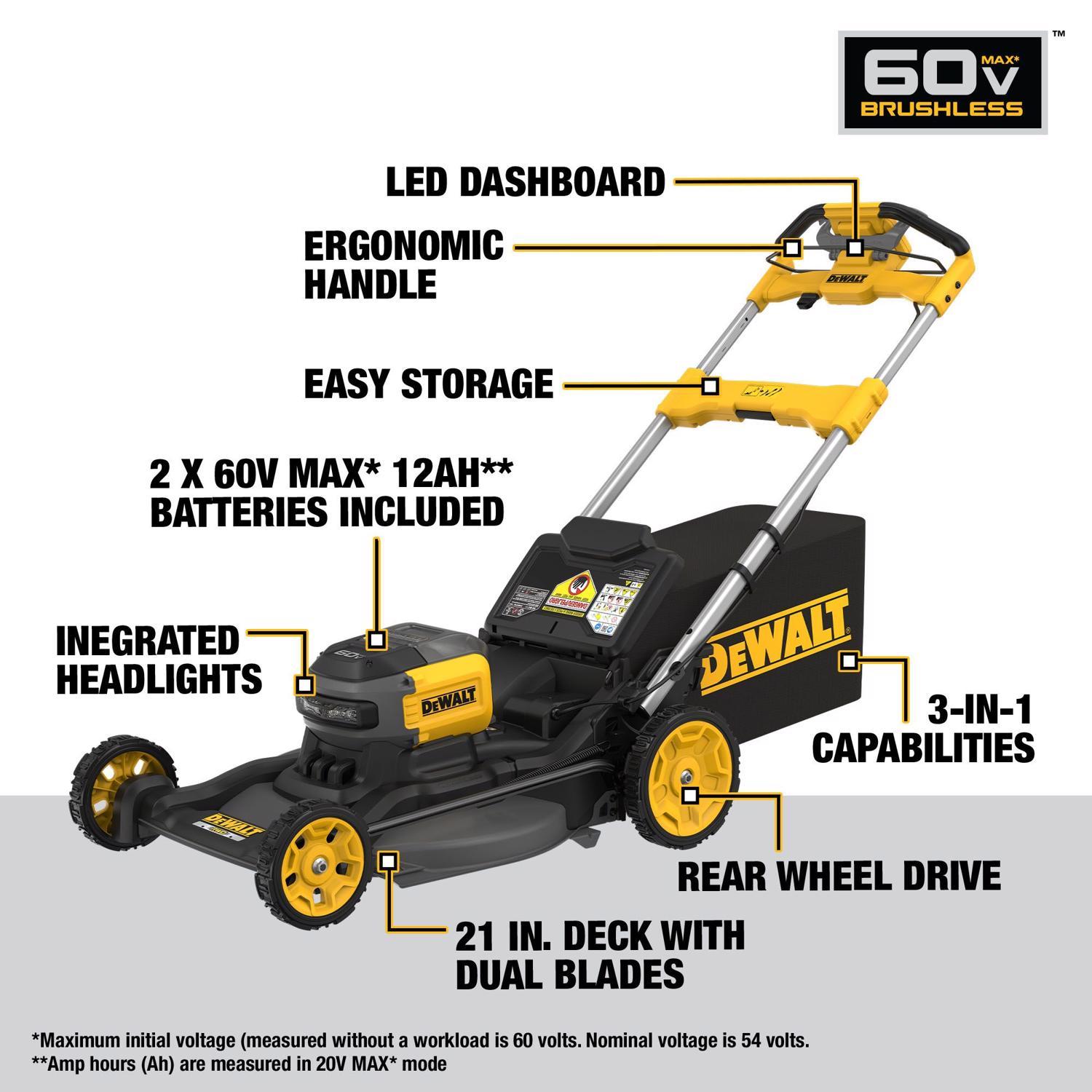  DeWalt 60V MAX DCMWSP700Y2 21 In. 60 V Battery Self-Propelled Lawn Mower Kit (Battery & Charger)