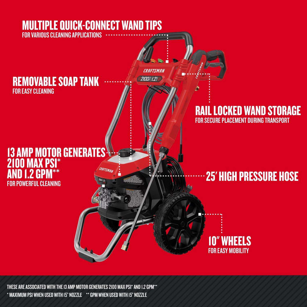  Craftsman CMEPW2100 2100 Psi Electric 1.2 Gpm Pressure Washer