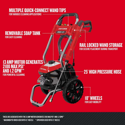  Craftsman CMEPW2100 2100 Psi Electric 1.2 Gpm Pressure Washer