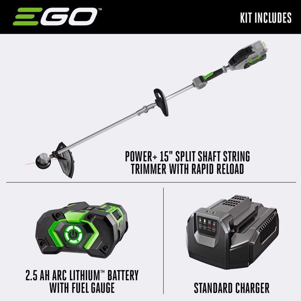  EGO Power+ ST1502SA 15 In. 56 V Battery String Trimmer Kit (Battery & Charger) SPLIT SHAFT W/ RAPID RELOAD & 2.5 AH BATTERY