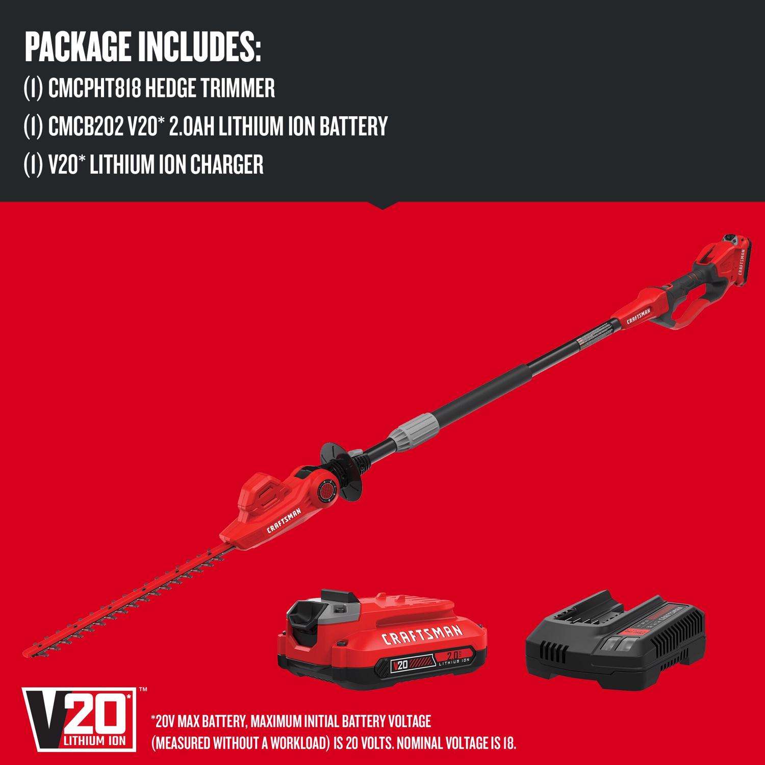  Craftsman 18 In. 20 V Battery Pole Hedge Trimmer Kit (Battery & Charger)
