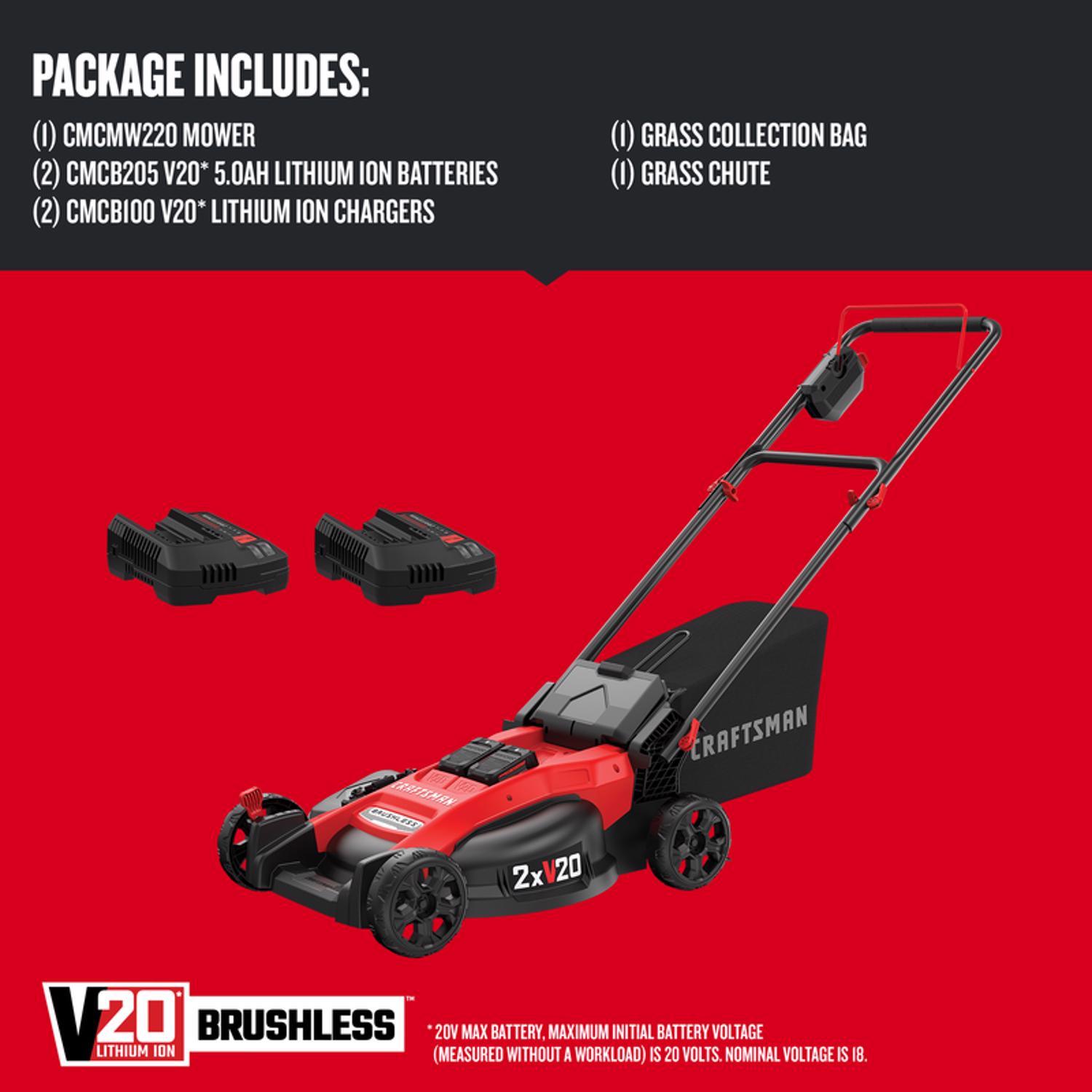  Craftsman V20 2x20V CMCMW220P2 20 In. Battery Lawn Mower Kit (Battery & Charger)