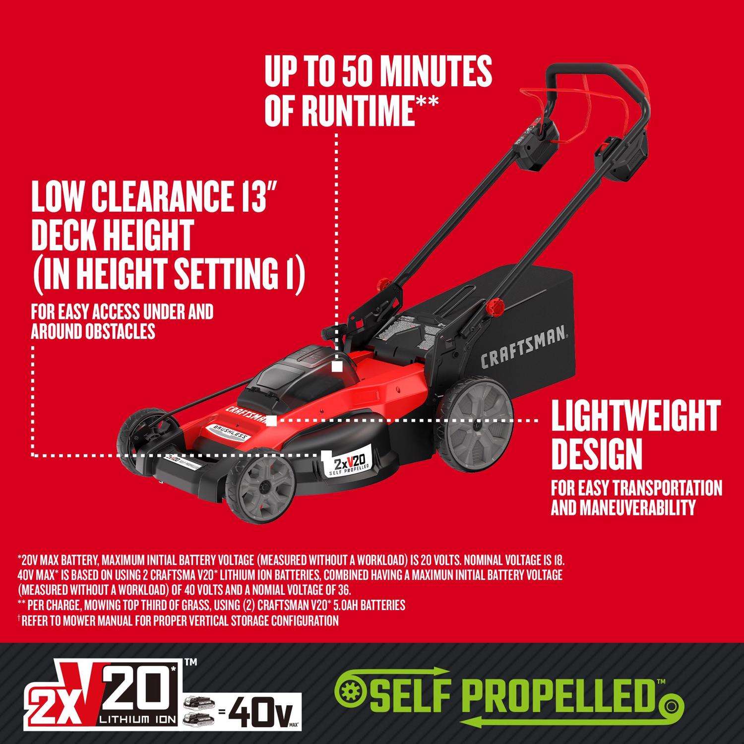  Craftsman 13 In. 20 V Battery Self-Propelled Lawn Mower Kit (Battery & Charger)