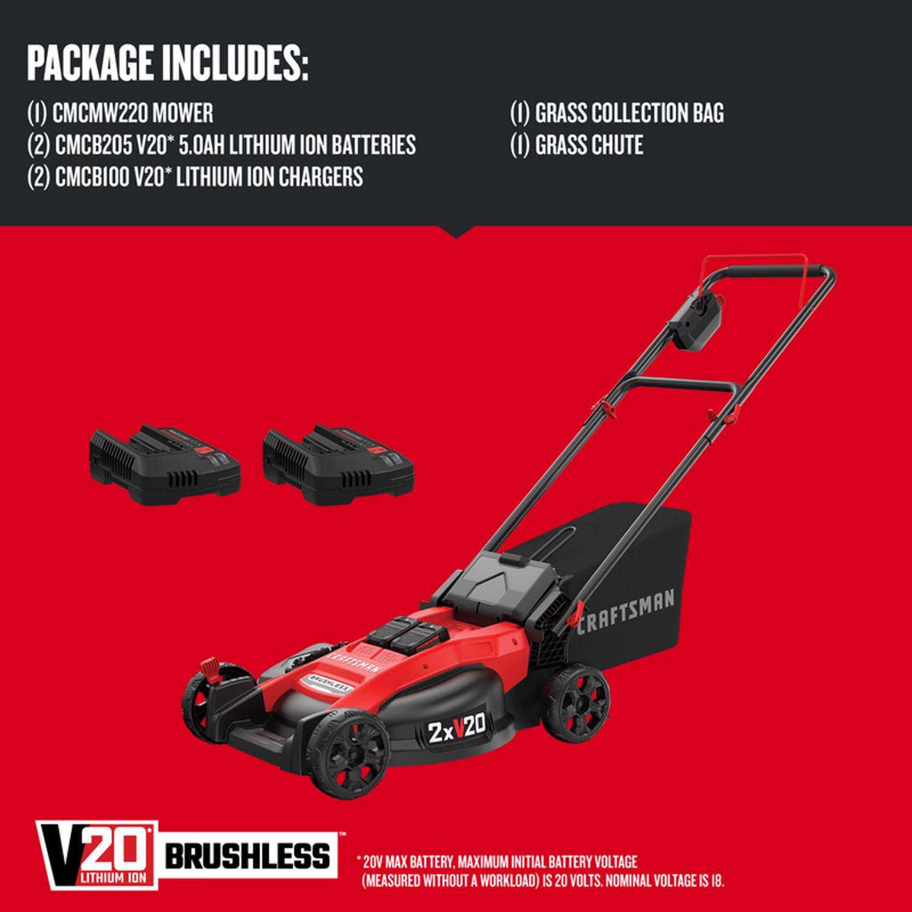  Craftsman V20 CMCMW220P2 20 In. Battery Lawn Mower Kit (Battery & Charger)