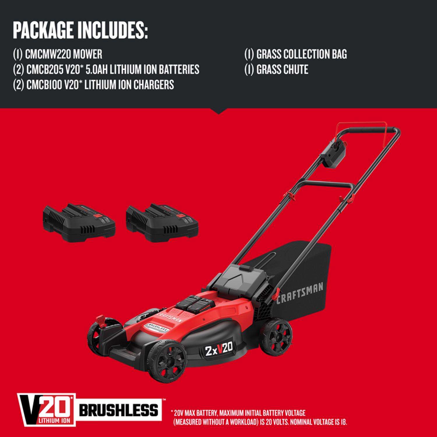  Craftsman V20 CMCMW220P2 20 In. Battery Lawn Mower Kit (Battery & Charger)