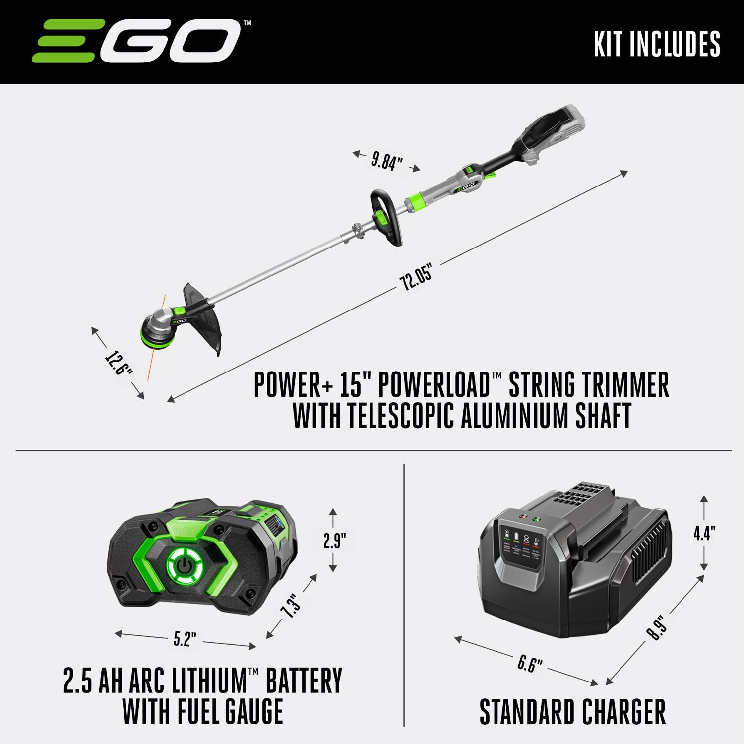  EGO Power+ Powerload ST1511T 15 In. 56 V Battery String Trimmer Kit (Battery & Charger) W/ TELESCOPIC SHAFT & 2.5 AH BATTERY