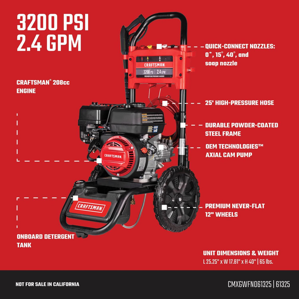  Craftsman (49-State) CMXGWFN061325 3200 Psi Gas 2.4 Gpm Pressure Washer