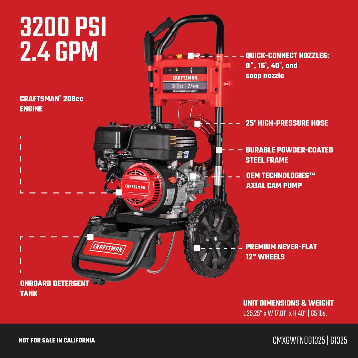  Craftsman (49-State) CMXGWFN061325 3200 Psi Gas 2.4 Gpm Pressure Washer