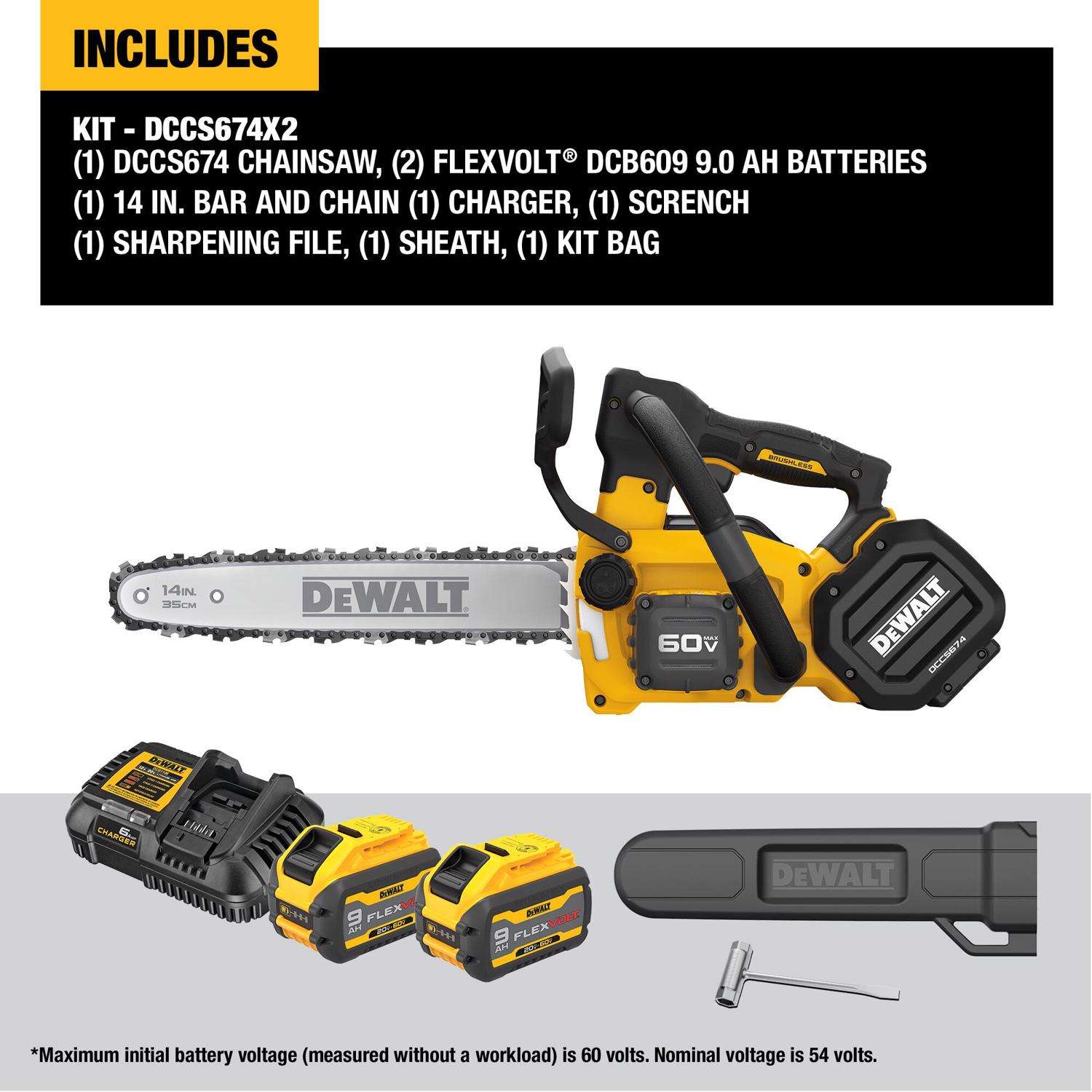  DeWalt Flexvolt 14 In. 35 Cc 60 V Battery Chainsaw Kit (Battery & Charger)