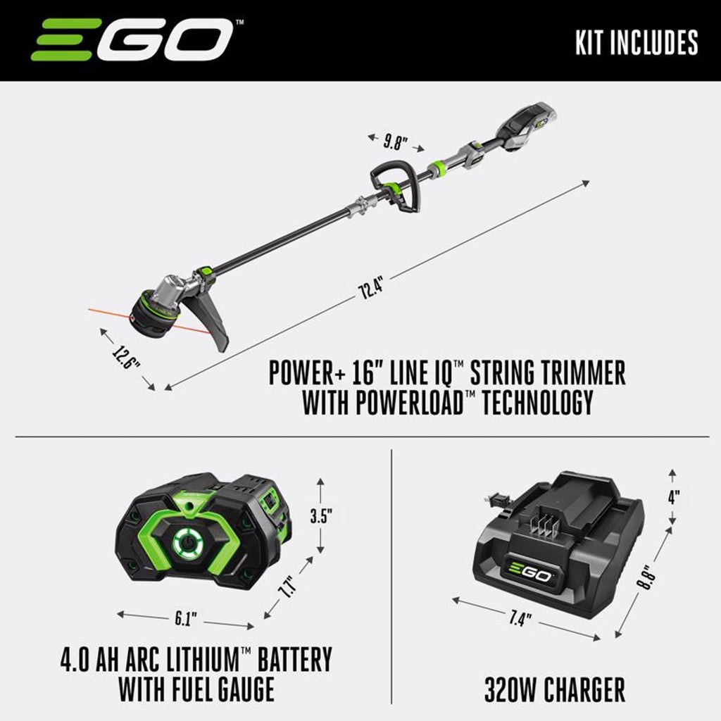  EGO Power+ Line IQ With Powerload ST1623T 16 In. 56 V Battery String Trimmer Kit (Battery & Charger) W/ TELESCOPIC SHAFT & 4.0 AH BATTERY