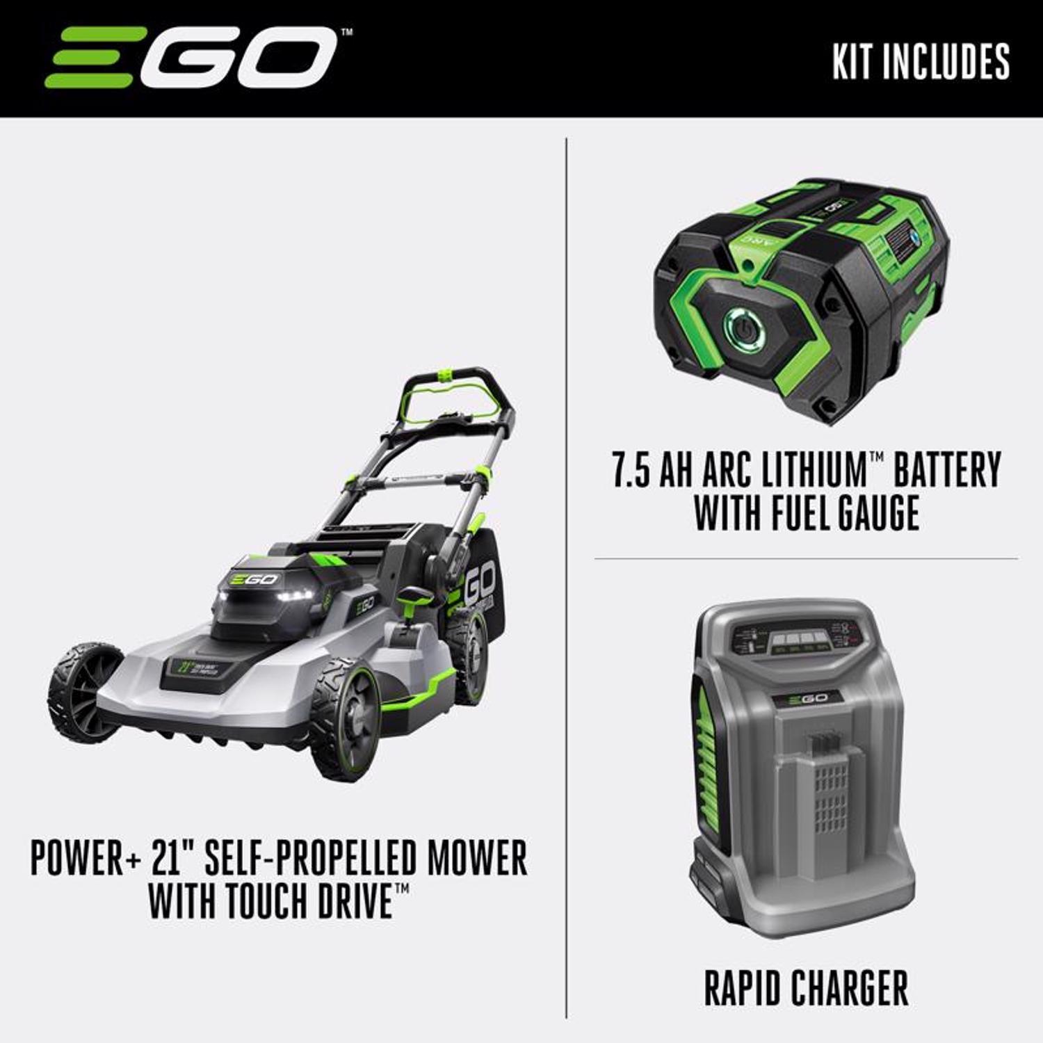  EGO Power+Touch Drive LM2125SP 21 In. 56 V Battery Self-Propelled Lawn Mower Kit (Battery & Charger) W/ 7.5 AH BATTERY