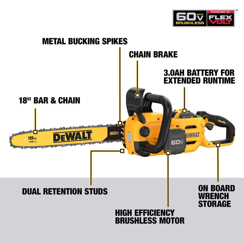  DeWalt Flexvolt 18 In. 40.9 Cc 60 V Battery Chainsaw Kit (Battery & Charger)