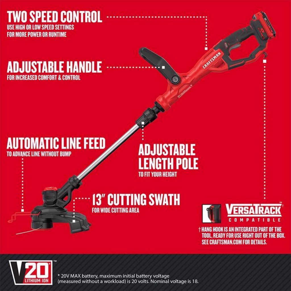  Craftsman V20 CMCST900D1 13 In. Battery Edger/Trimmer Kit (Battery & Charger)