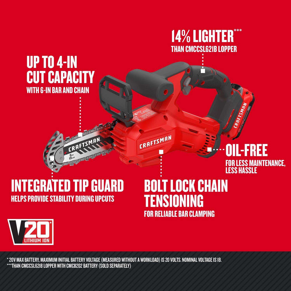  Craftsman V20 CMCCS320D1 6 In. Battery Pruning Saw Kit (Battery & Charger)