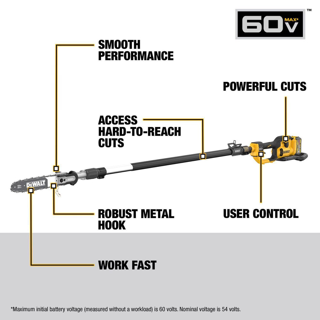  DeWalt 60V MAX DCPS671X1 10 In. 60 V Battery Pole Saw Kit (Battery & Charger)