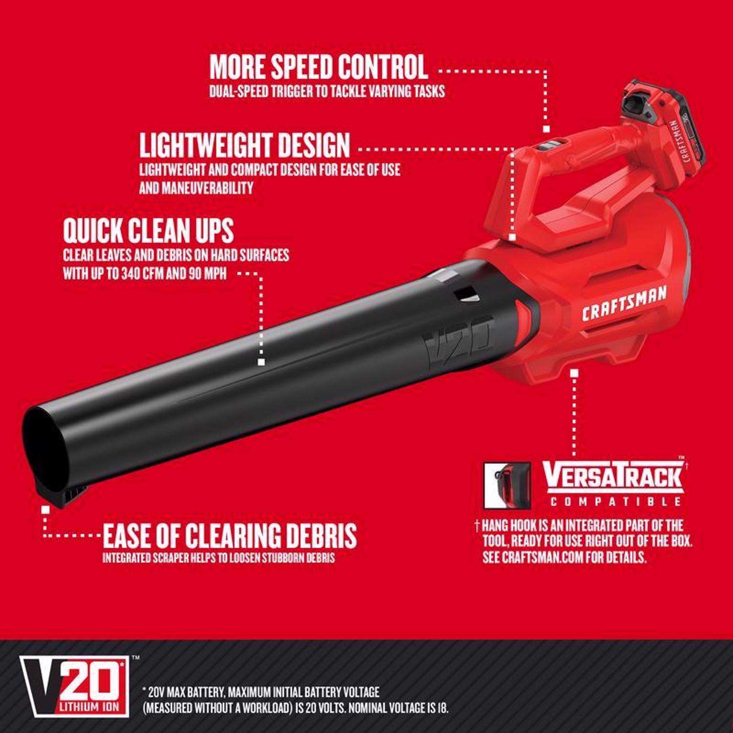  Craftsman V20 CMCBL700D1 90 Mph 340 CFM Battery Handheld Blower Kit (Battery & Charger)