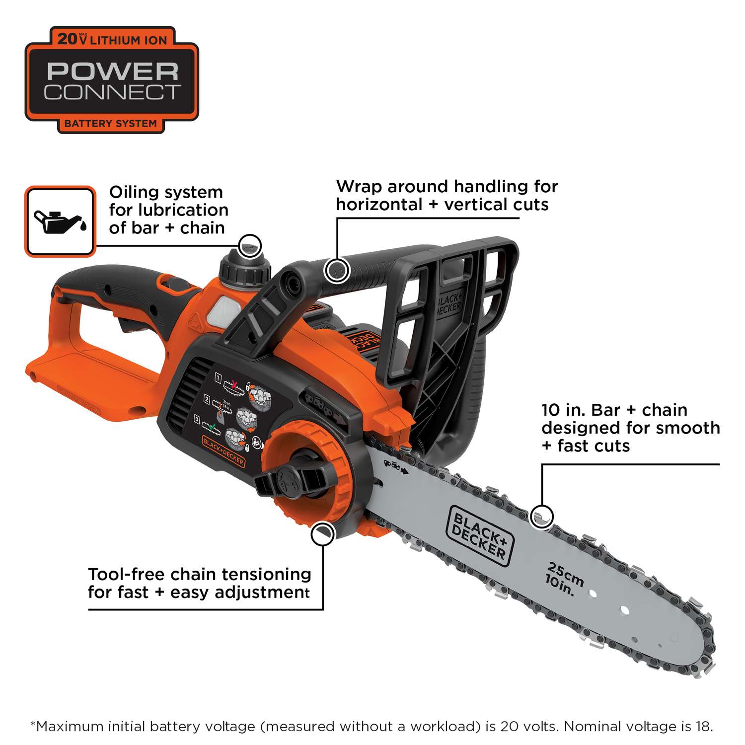 Black & Decker Black+Decker MAX 10 In. 20 V Battery Chainsaw Kit (Battery & Charger)