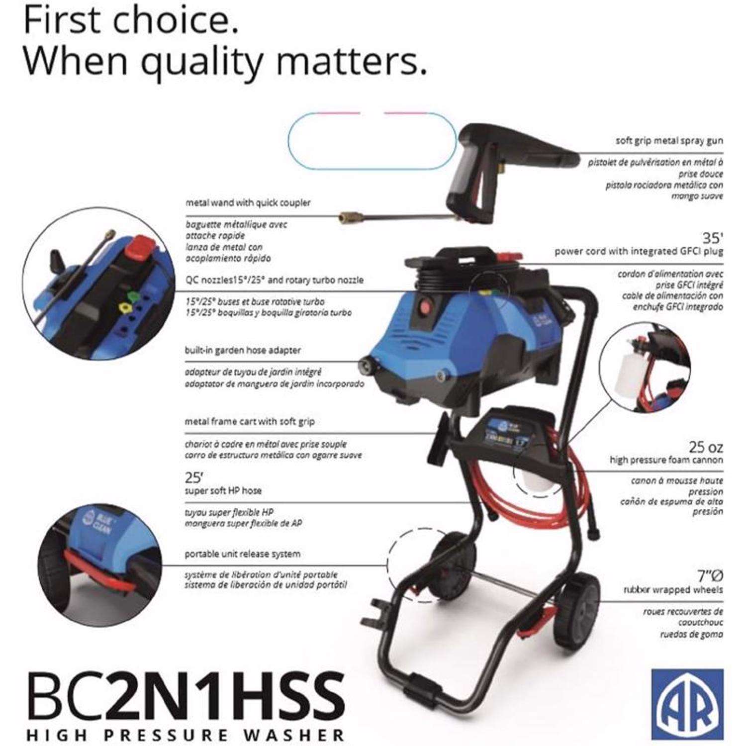  AR Blue Clean OEM Branded 2300 Psi Electric 1.7 Gpm Pressure Washer