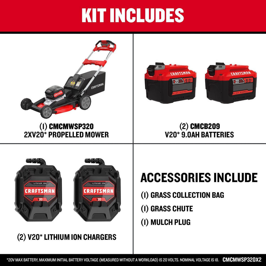  Craftsman V20 Brushless RP CMCMWSP320X2 21 In. 20 V Battery Self-Propelled Lawn Mower Kit (Battery &
