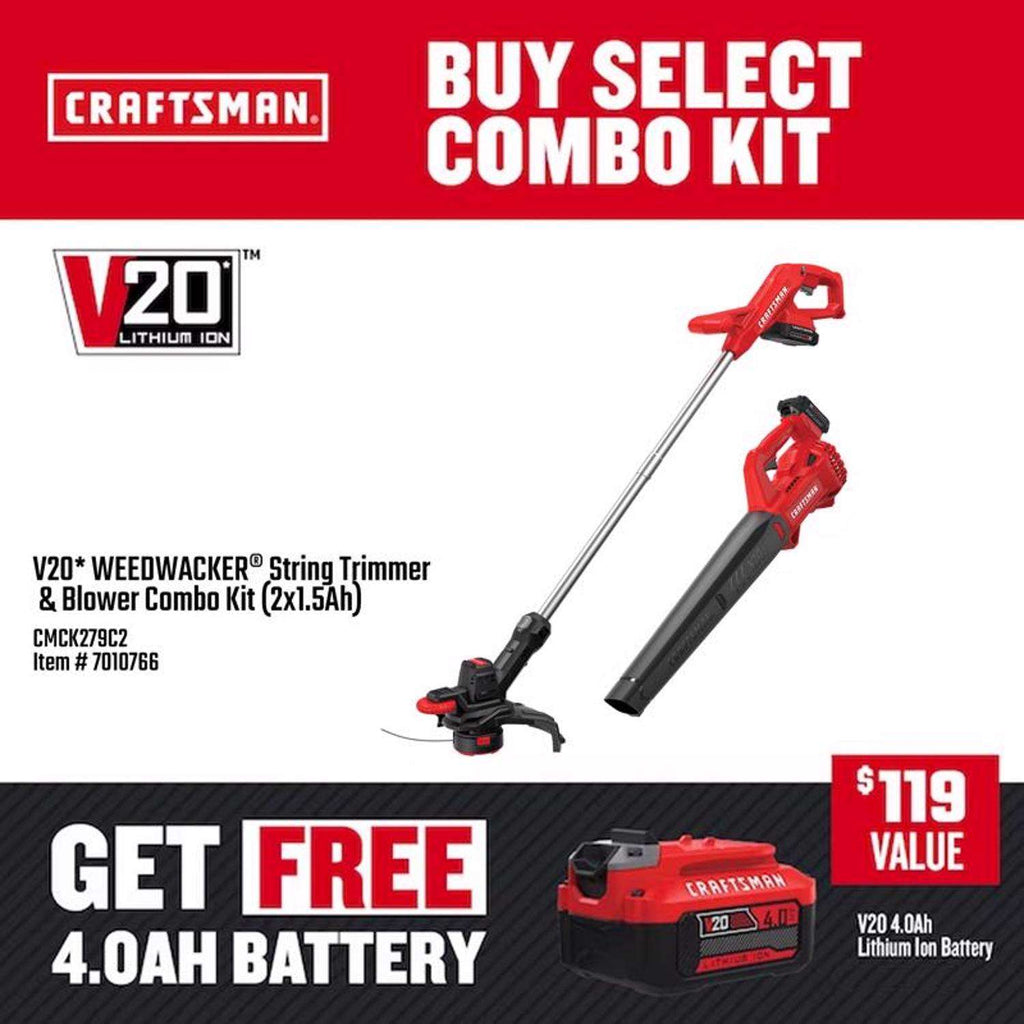  Craftsman V20 CMCK279C2 10 In. Battery Blower/Trimmer Kit (Battery & Charger)