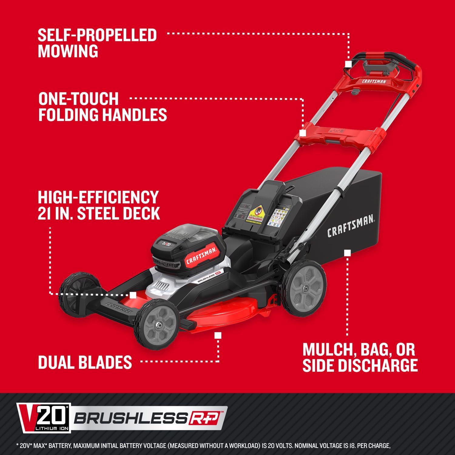 Craftsman V20 Brushless RP CMCMWSP320X2 21 In. 20 V Battery Self-Propelled Lawn Mower Kit (Battery &