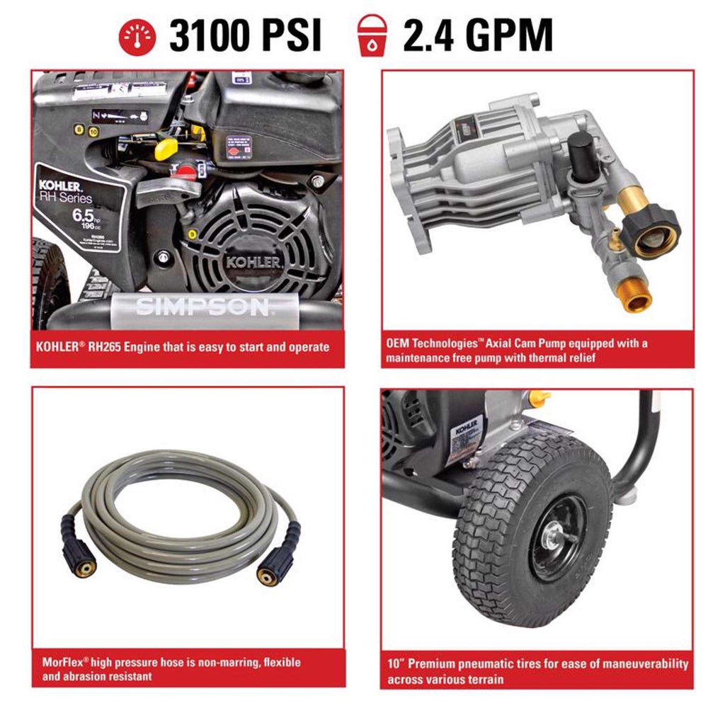  Simpson Megashot MS60763-S Kohler 3100 Psi Gas 2.4 Gpm Pressure Washer