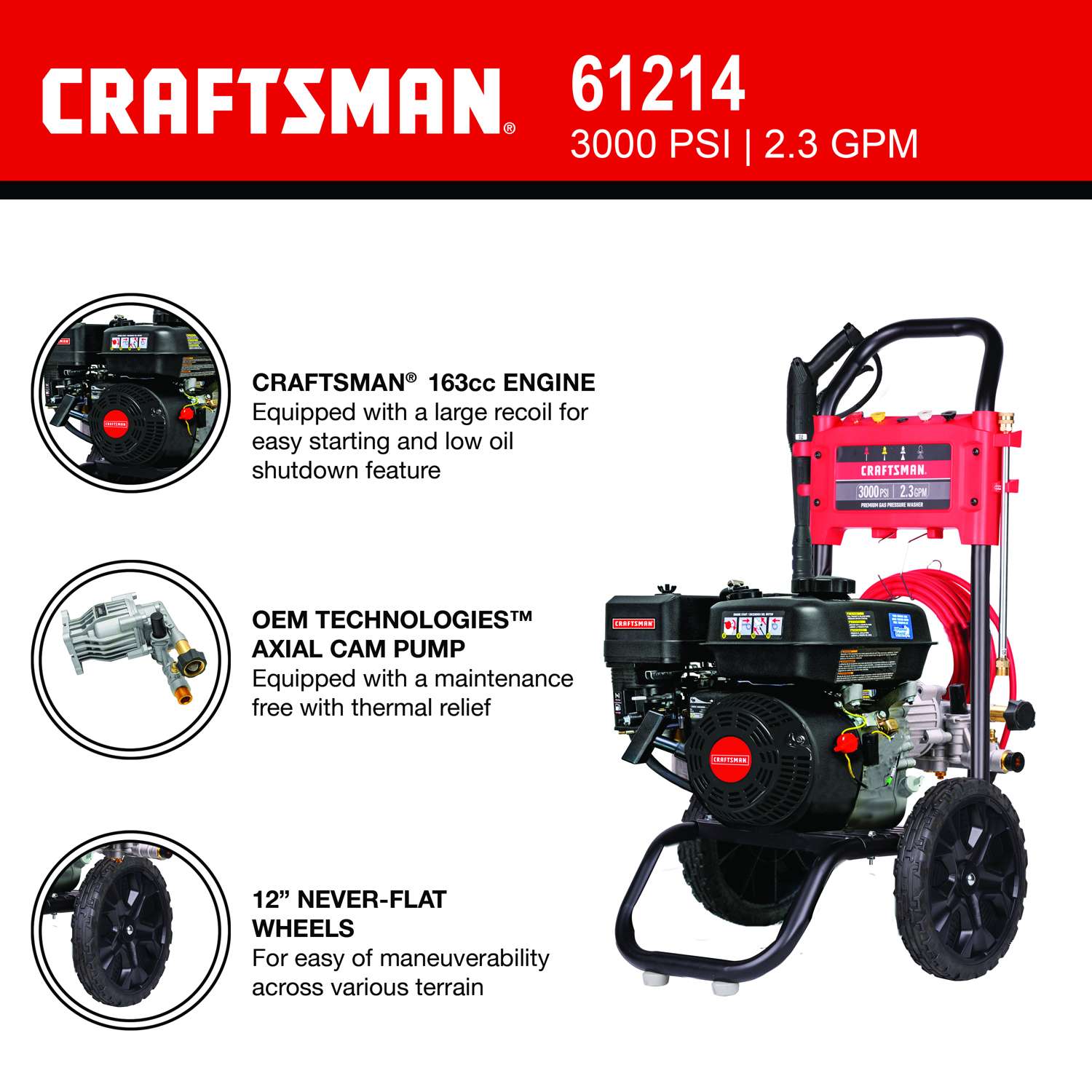  Craftsman CMXGWFN061214 CRX 3000 Psi Gas 2.3 Gpm Pressure Washer