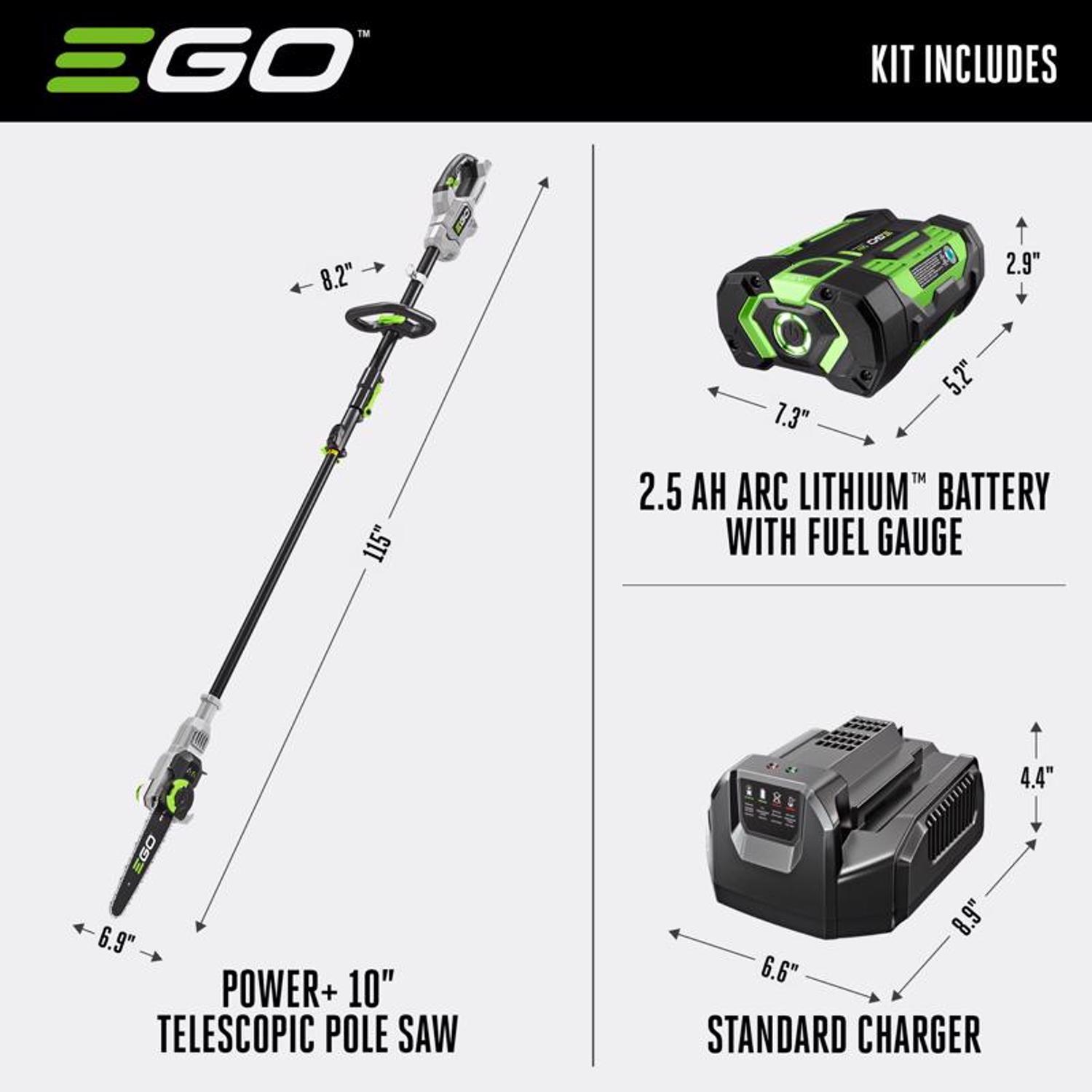  EGO POWER+ PS1001 10 In. 56 V Battery Pole Saw Kit (Battery & Charger)